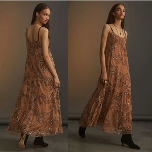 Anthropologie Brown Floral Maxi Dress